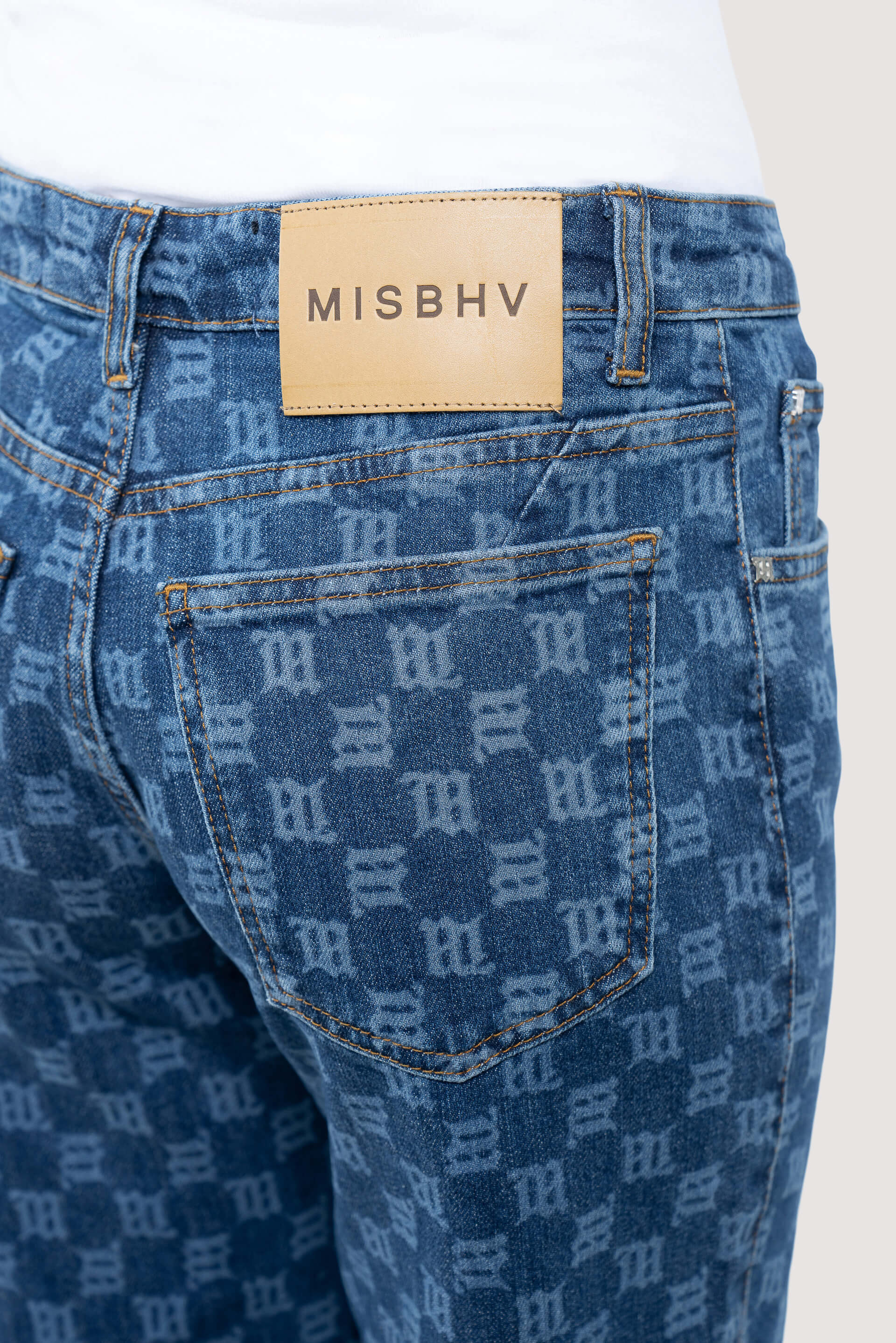 MISBHV Blue Monogram Denim Mini Skirt