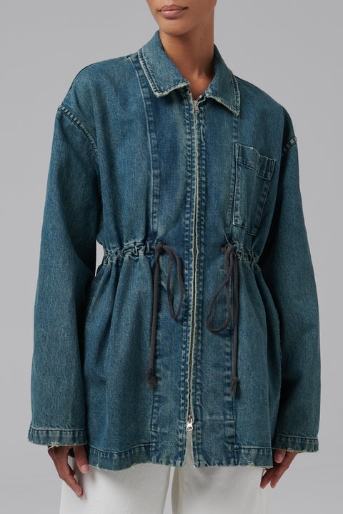 Blue Gathered Denim Jacket