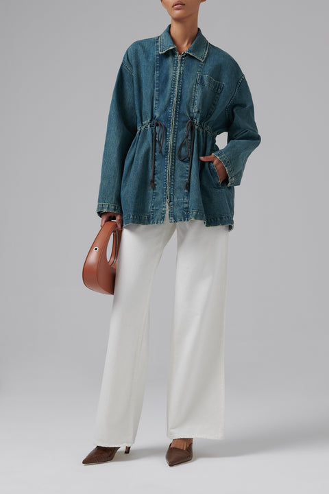 Blue Gathered Denim Jacket