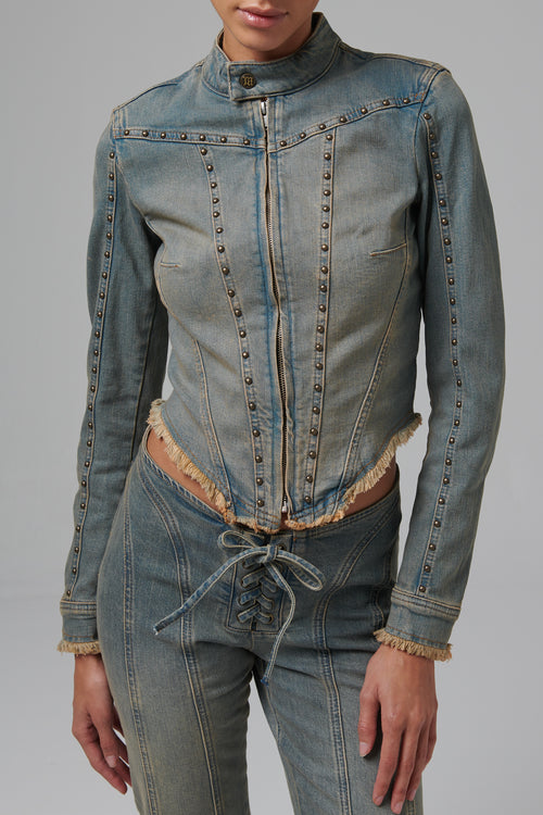 Blue Studded Denim Jacket