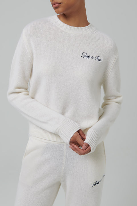 White Vendome Script Cashmere Top