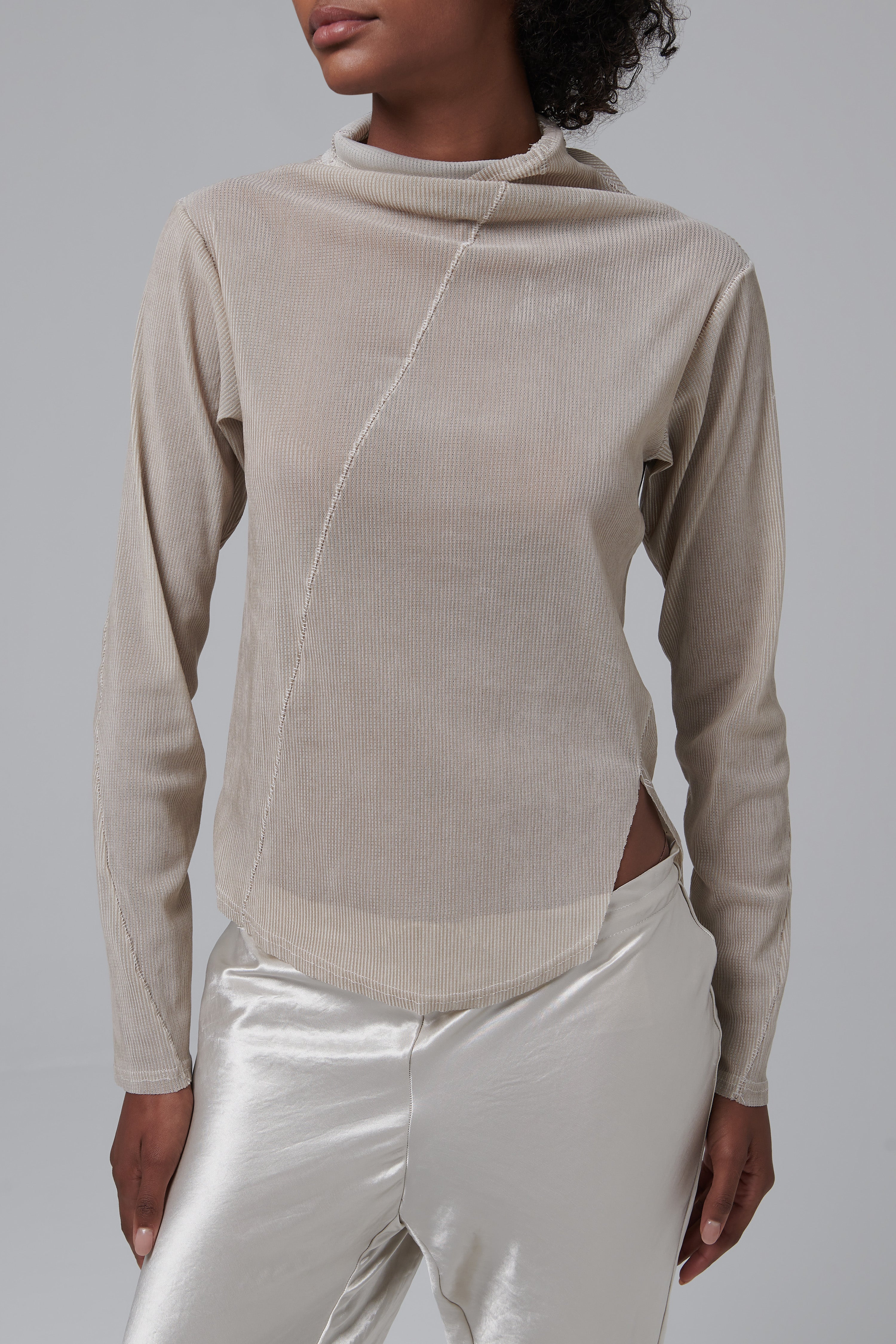 Song for the Mute Beige Mock Neck Twisted T-Shirt