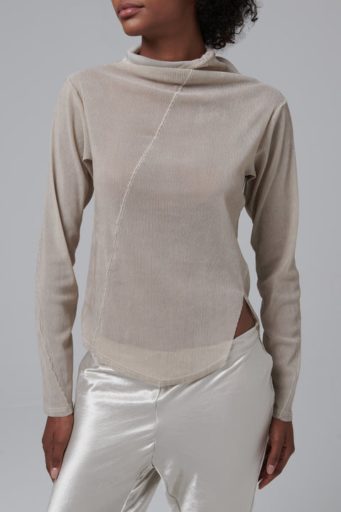 Beige Mock Neck Twisted T-Shirt