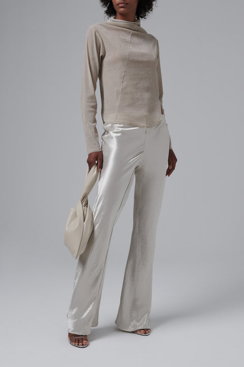 Beige Mock Neck Twisted T-Shirt