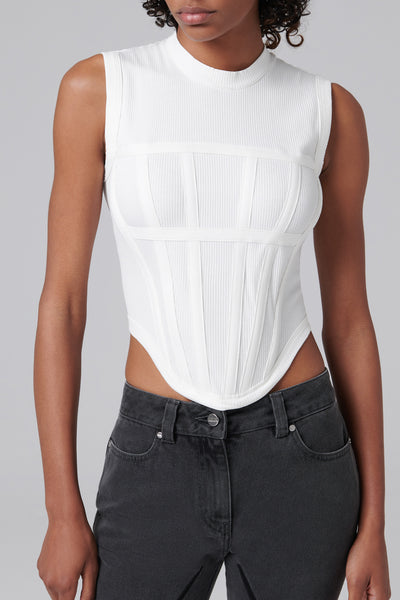 Myley Ribbed Corset Tank Top in White