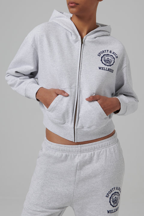 Grey Emblem Cropped Zipped Hoodie