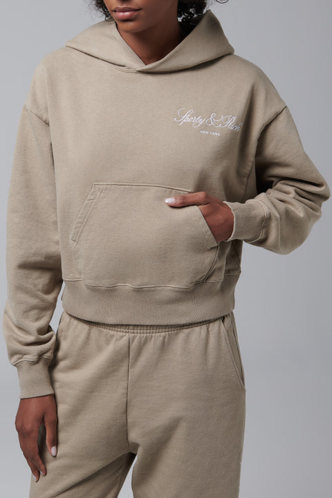 Brown Vendome Script Embroidered Cropped Hoodie