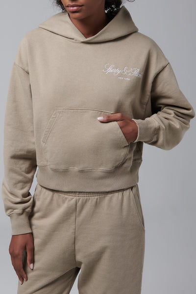 Sporty & Rich Brown Vendome Script Embroidered Cropped