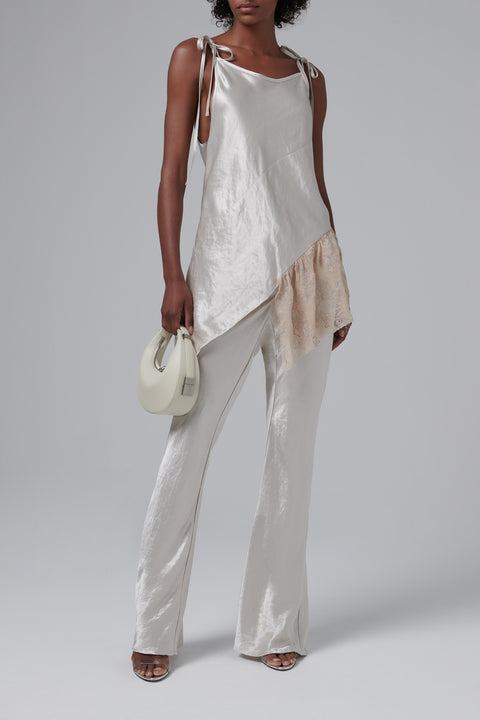 Beige Bias Flared Pants