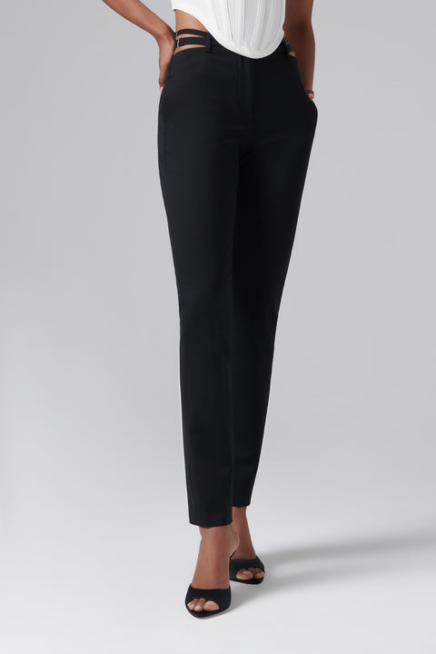 Black Lingerie Slim-Leg Pants
