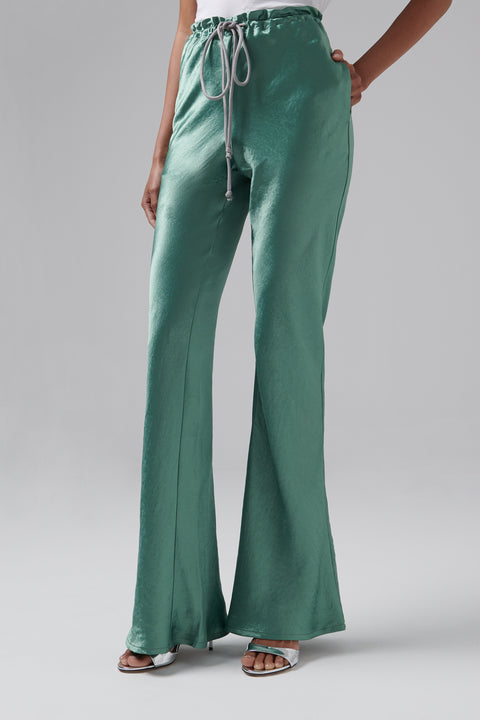 Green Bias Flared Pants