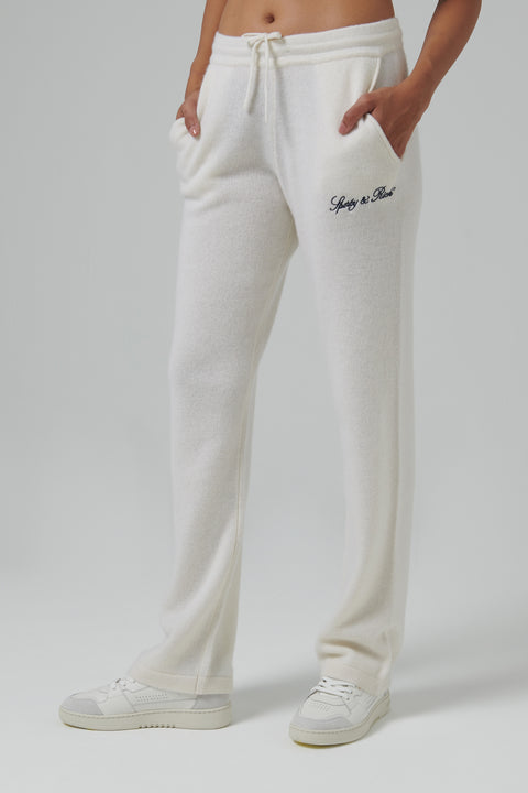 White Vendome Script Cashmere Pants