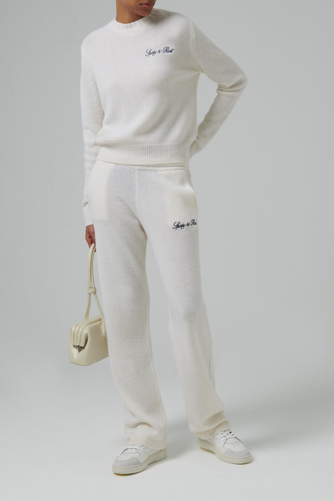 White Vendome Script Cashmere Pants