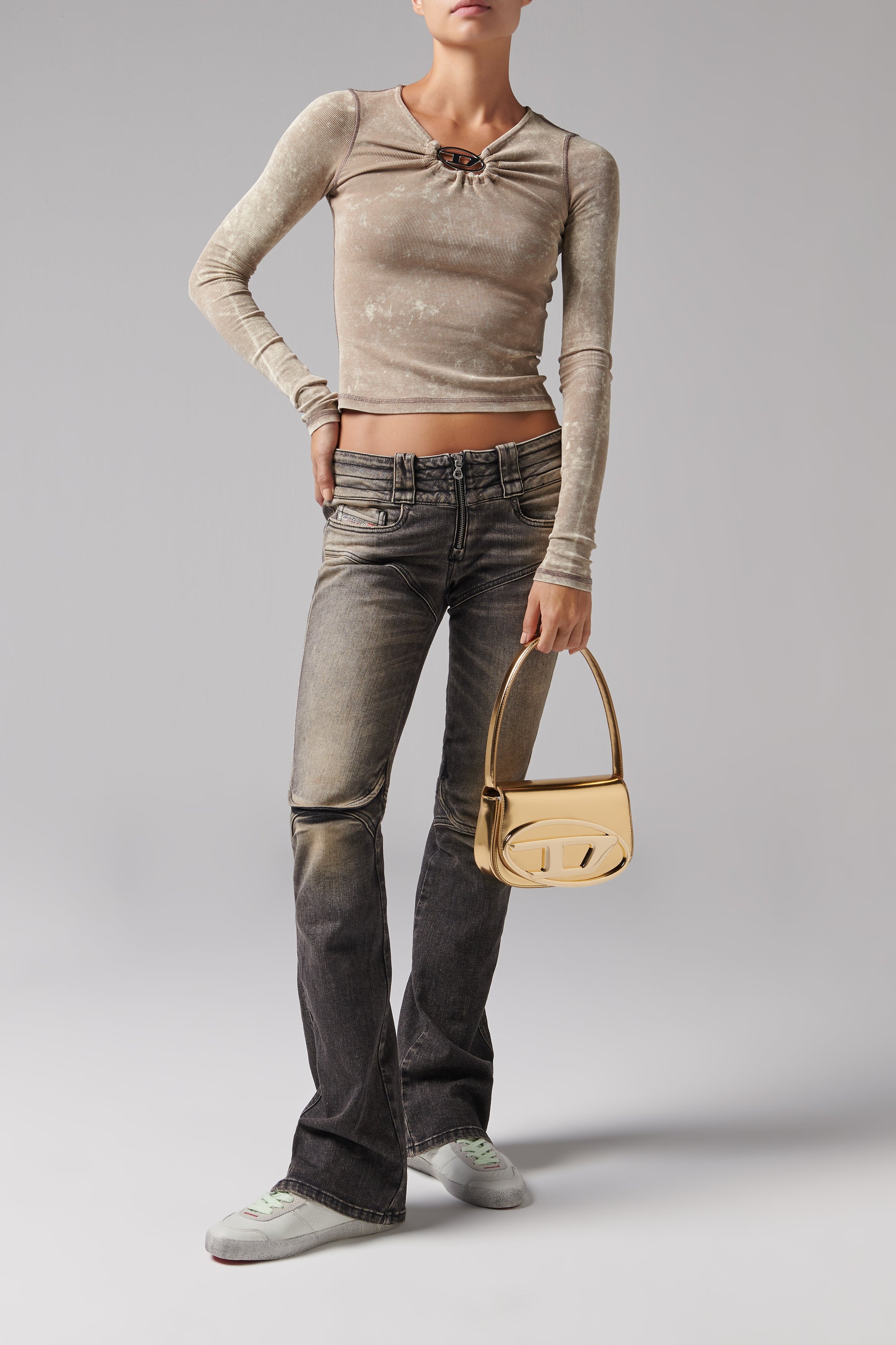 Diesel Metallic Gold 1DR Leather Shoulder Bag