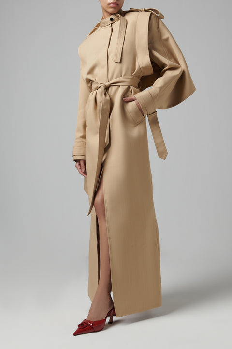 Beige Oversized Long Trench Coat