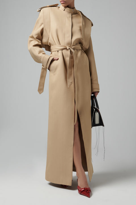 Beige Oversized Long Trench Coat