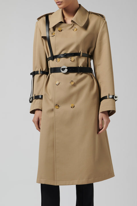 Beige Multi Belt Trench Coat