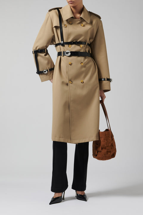 Beige Multi Belt Trench Coat