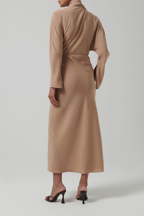 Beige Scarf Midi Dress