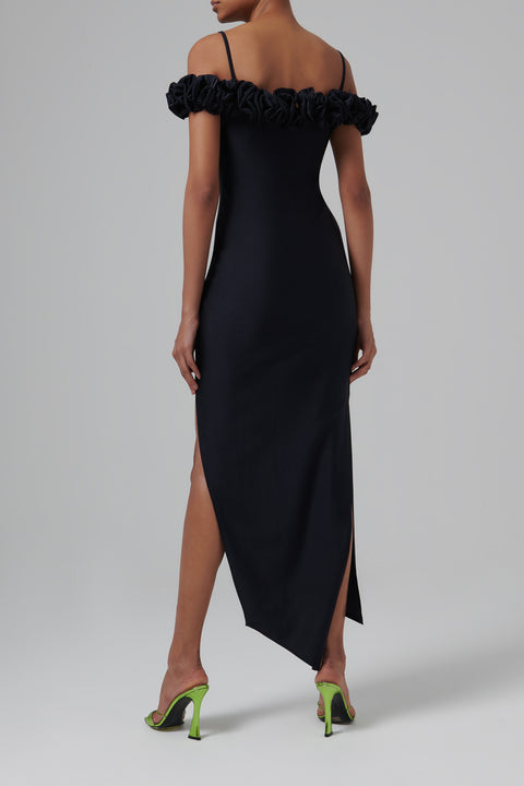 Black Ruffle Midi Dress