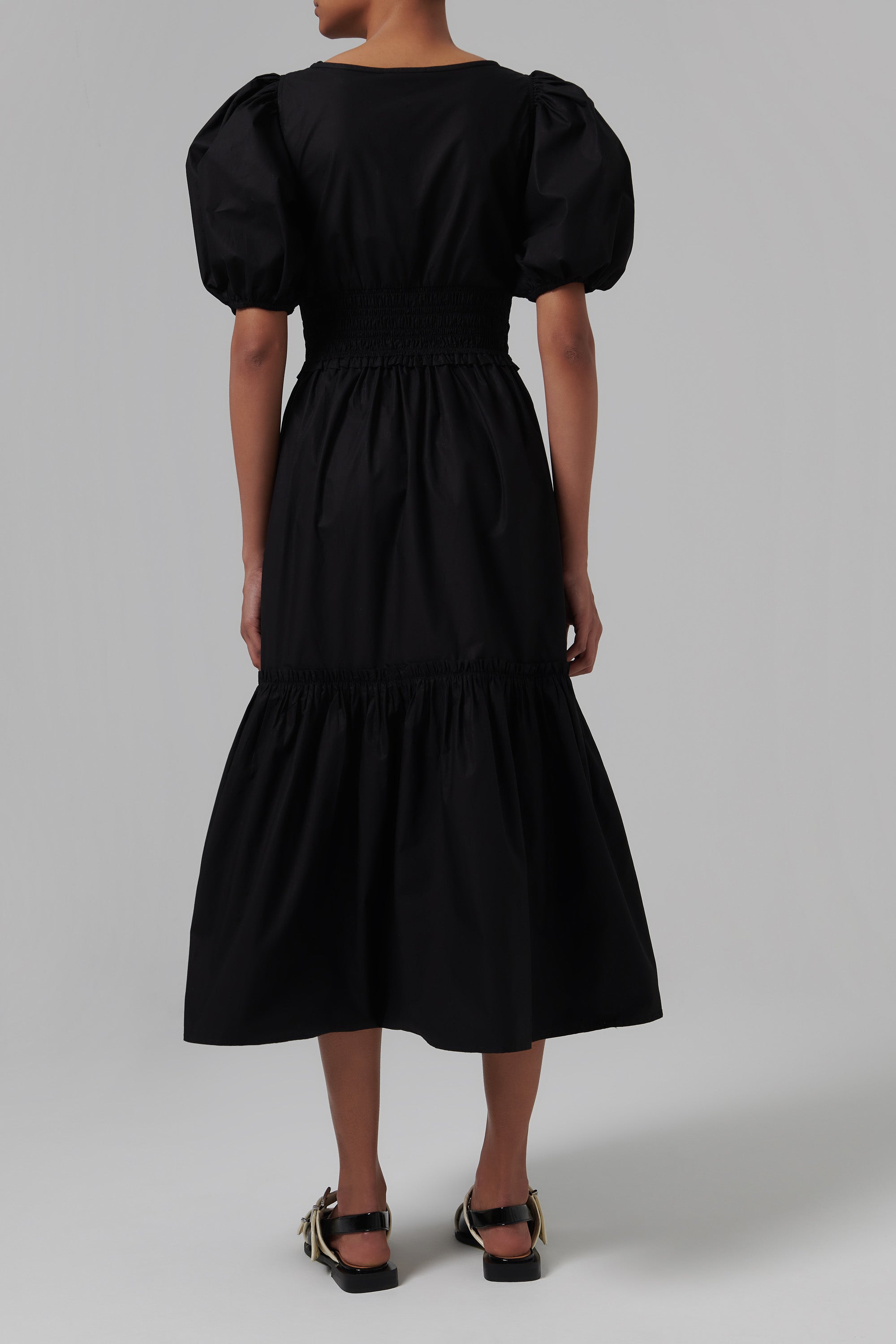 Ganni Black Cotton Poplin Long Smock Dress