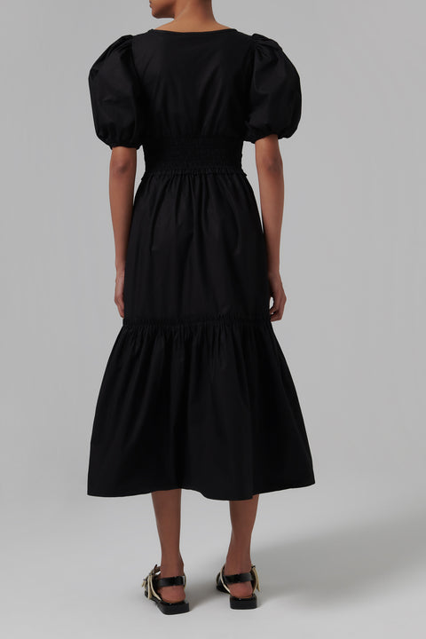 Black Cotton Poplin Long Smock Dress