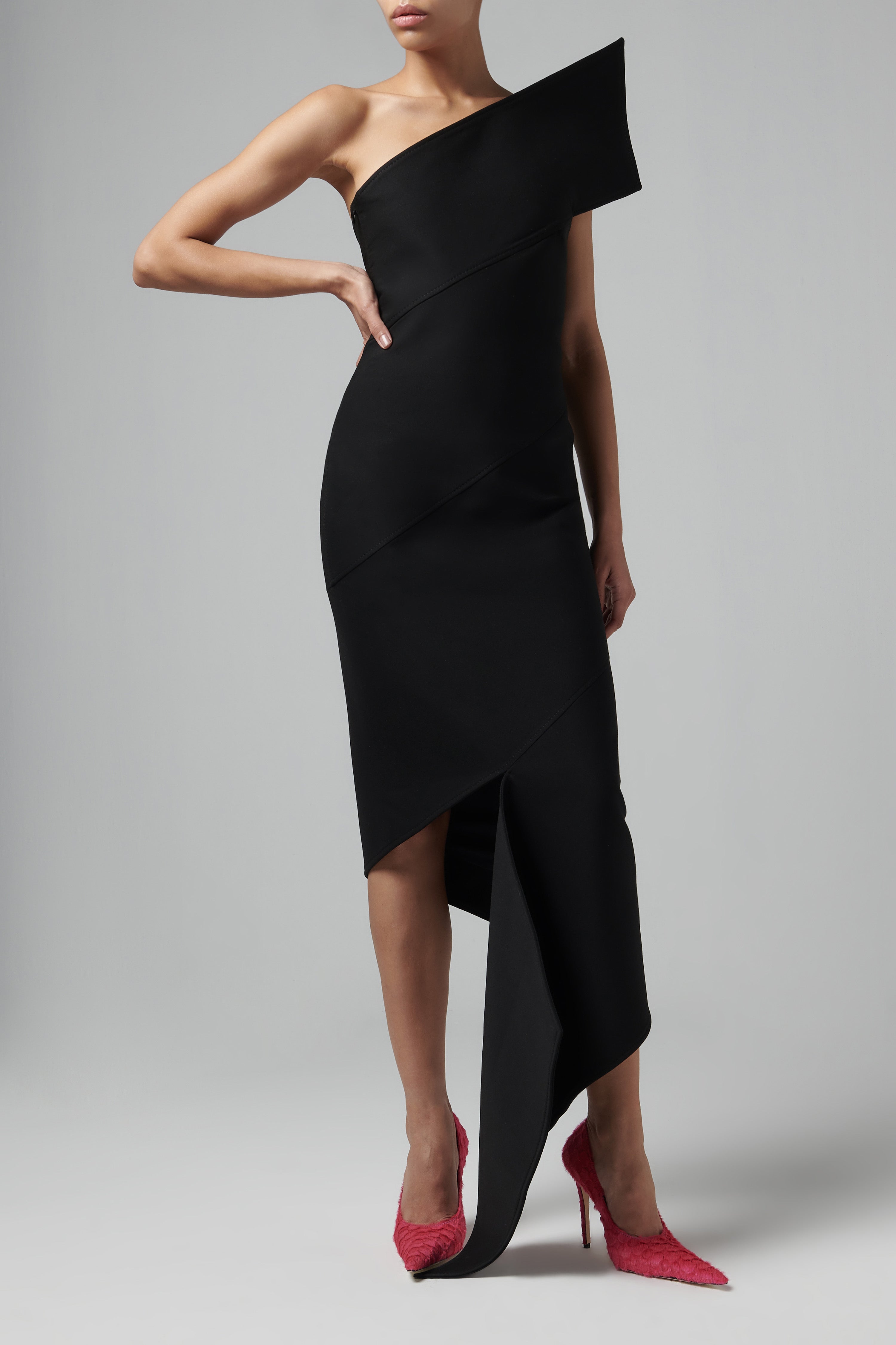 Aleksandre Akhalkatsishvili Black Asymmetric Wrap Midi Dress