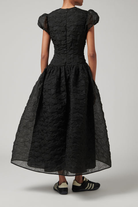 Black Cleopatra Plumeria Matelassé Dress