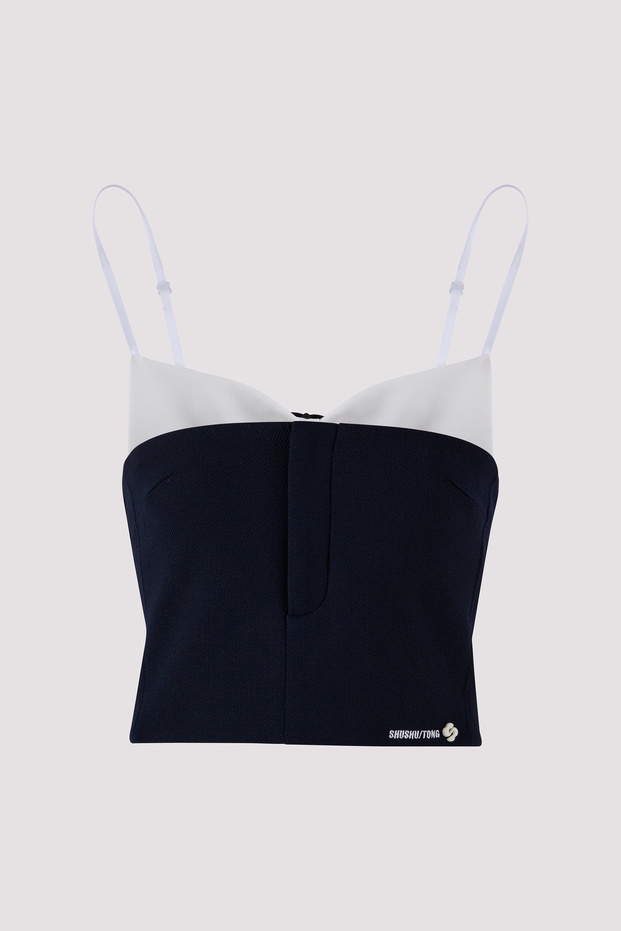 Shushu/Tong Blue Double Bow Corset Straps Top