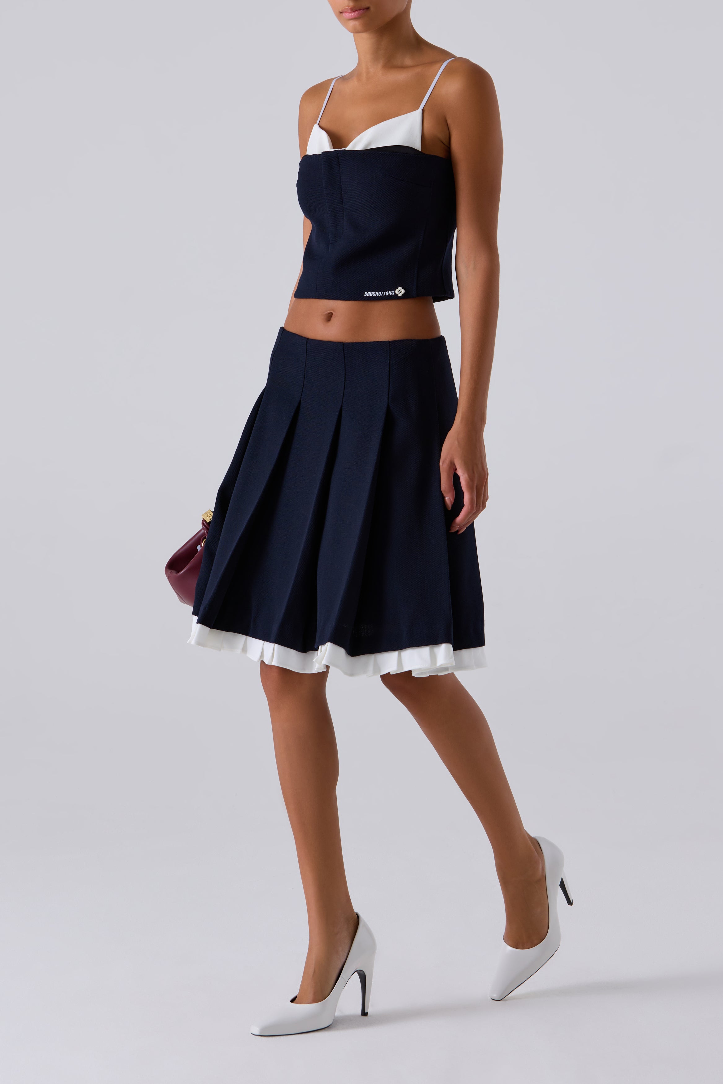 Shushu/Tong Blue Double Bow Corset Straps Top