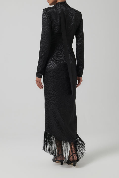 Black Fringe Wrap Dress