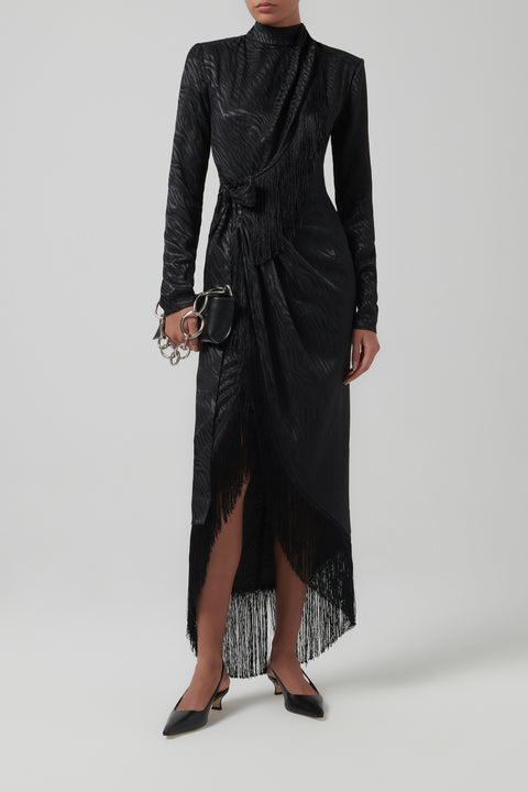 Black Fringe Wrap Dress