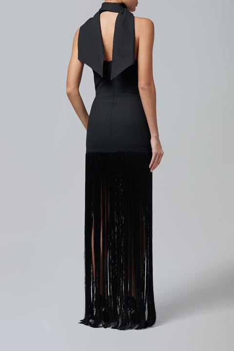 Black Fringe Belted Dress