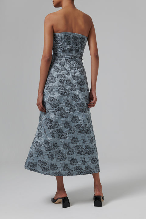Blue Jacquard Long Corsage Dress
