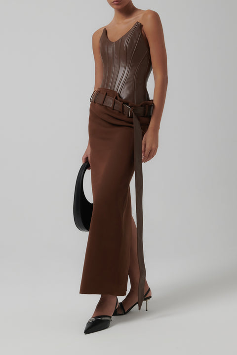 Brown Corset Maxi Dress
