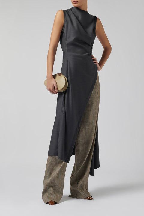Grey Asymmetric Suit Midi Dress