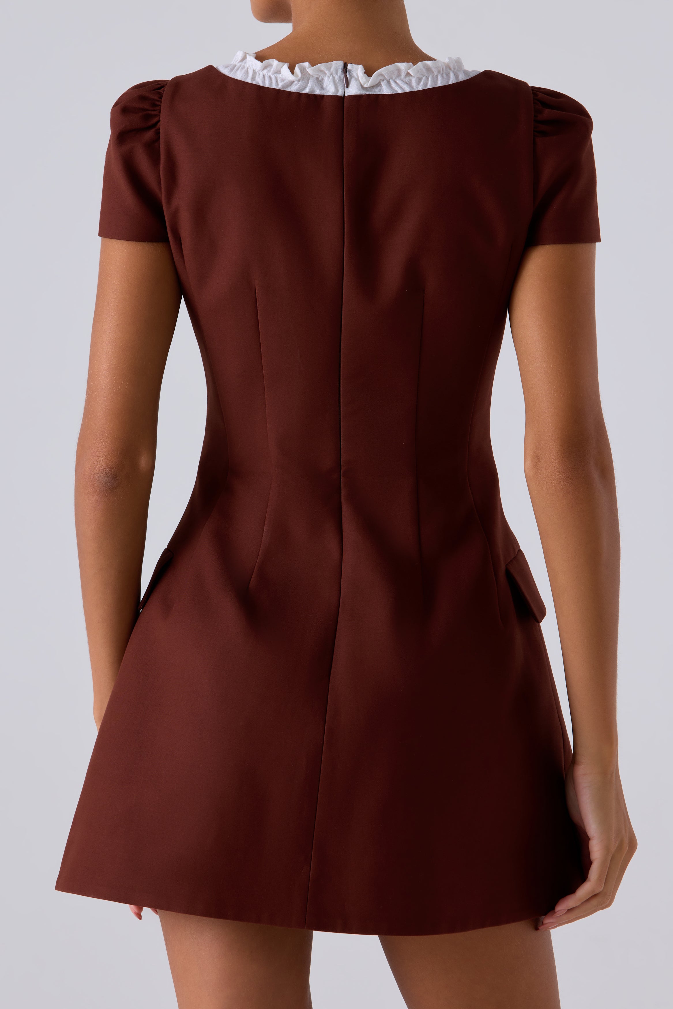 shushu tong off shoulder dress Shushu/Tong Grey Scalloped Short Sleeve Dress Brown / UK12