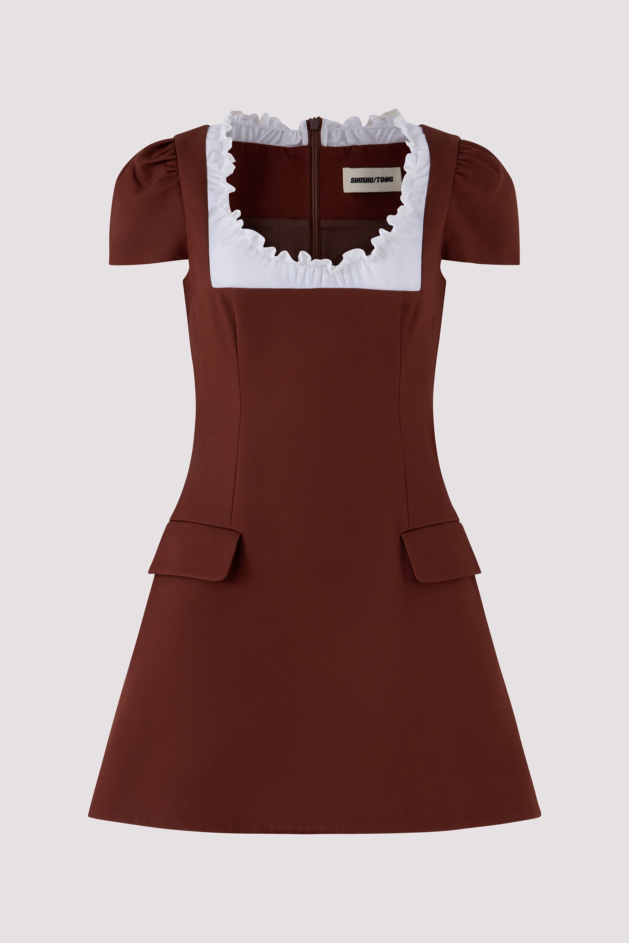 scalloped short sleeve dress Shushu/Tong Grey Scalloped Short Sleeve Dress