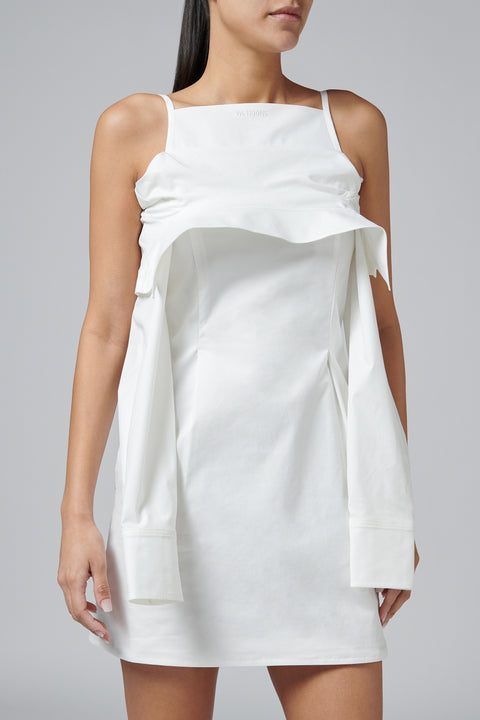 White Womens Fold-Over Collar Shirt Dress