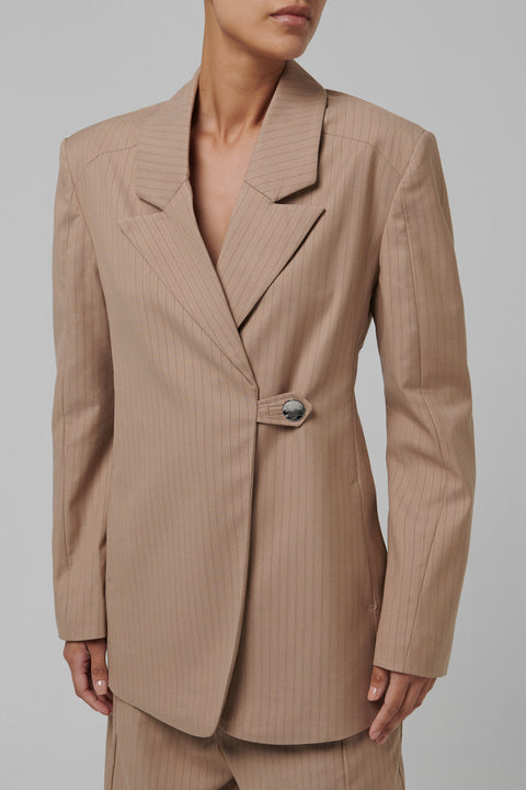 Ganni Beige Melange Stripe Suiting Blazer