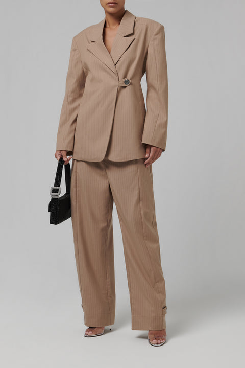 Beige Melange Stripe Suiting Blazer