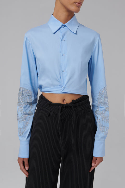Blue Fitted Wrap Shirt