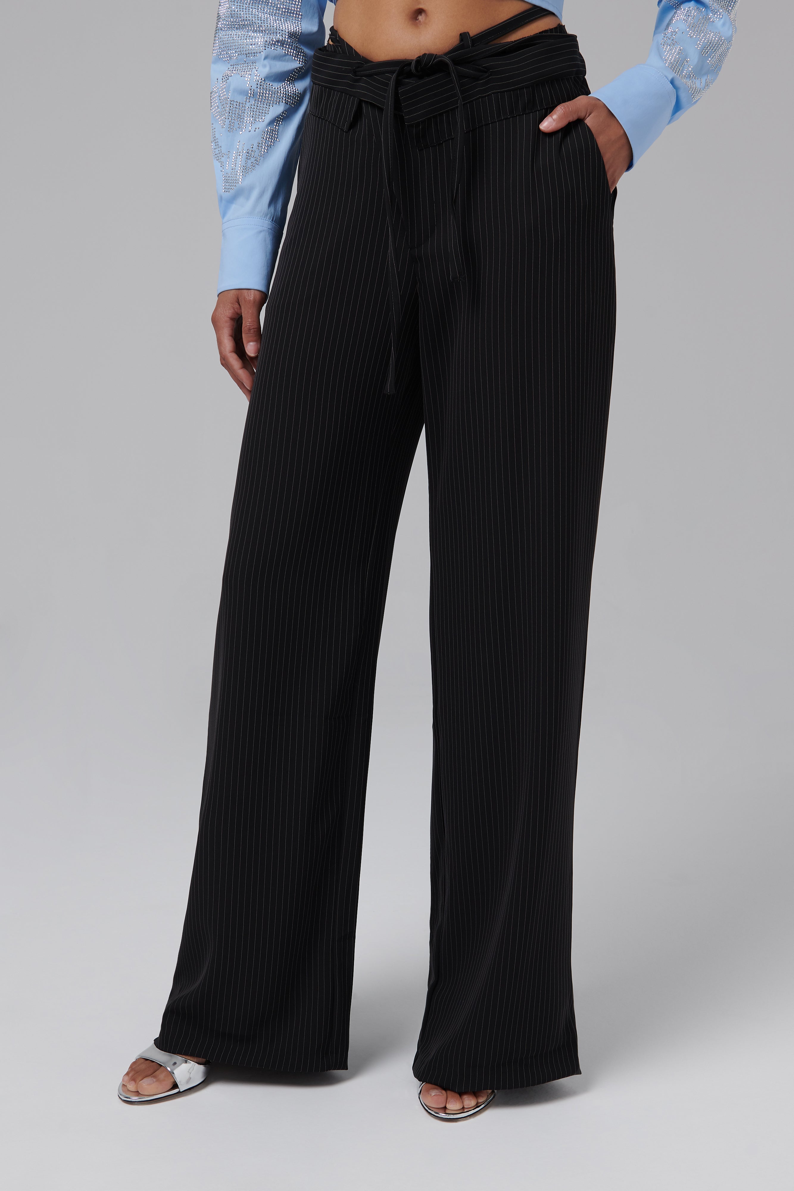 Ottolinger Double Fold Pinstripe Women Trousers - Black Pinstripe Ottolinger Double Fold Pinstripe Women Trousers - Black Pinstripe