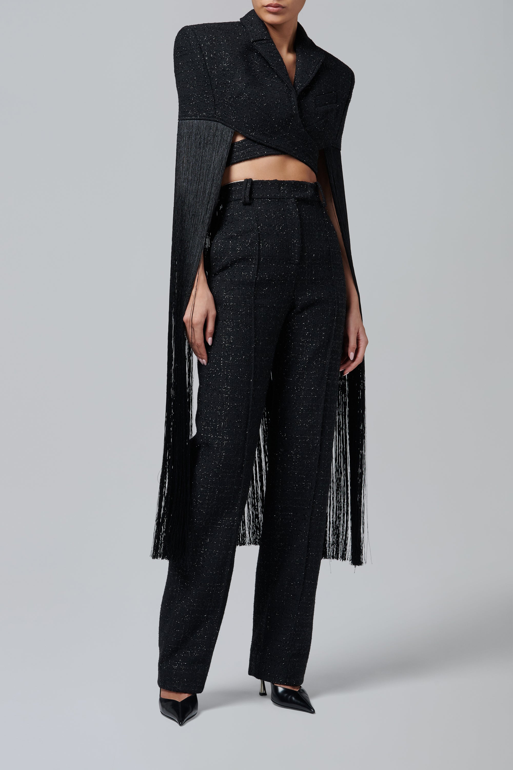 Aleksandre Akhalkatsishvili Black Fringe Cape