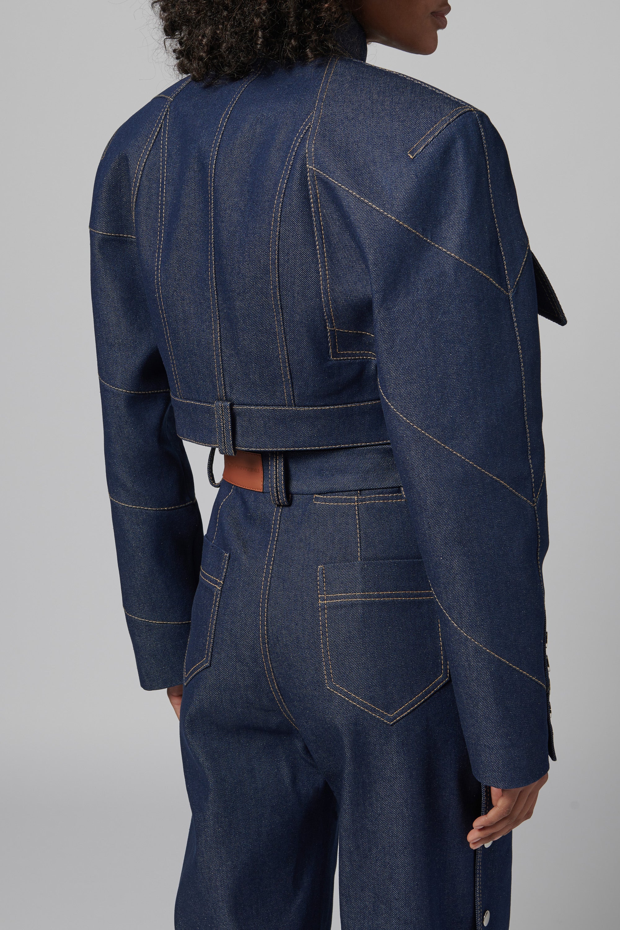 Aleksandre Akhalkatsishvili Blue Tie Neck Denim Jacket