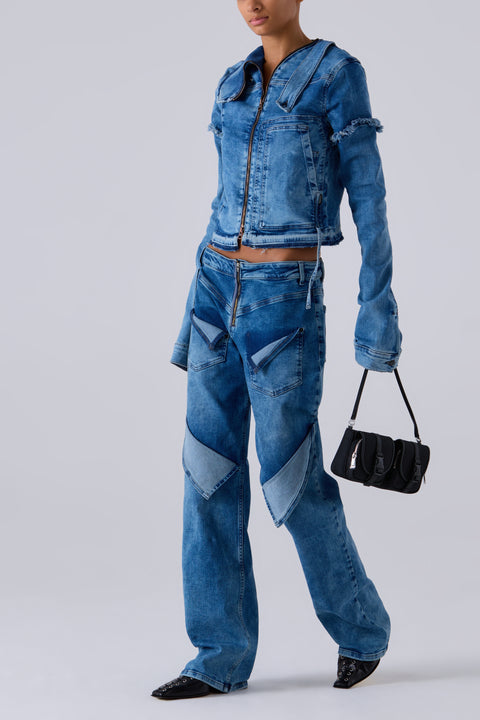 Blue Drape Collar Denim Jacket