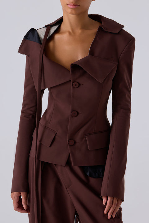 Brown Off-Shoulder Blazer