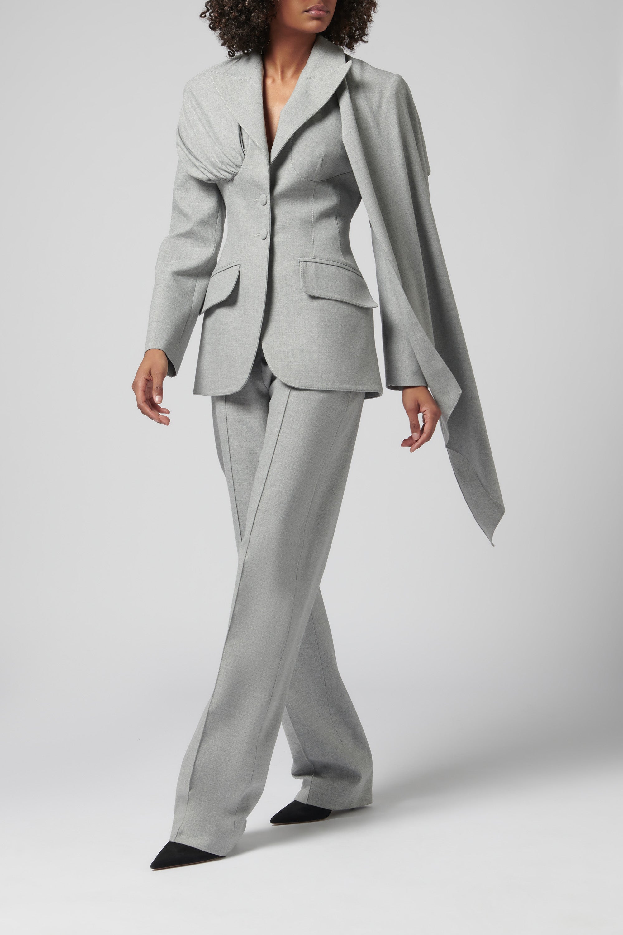 Aleksandre Akhalkatsishvili Grey Scarf Bar Blazer