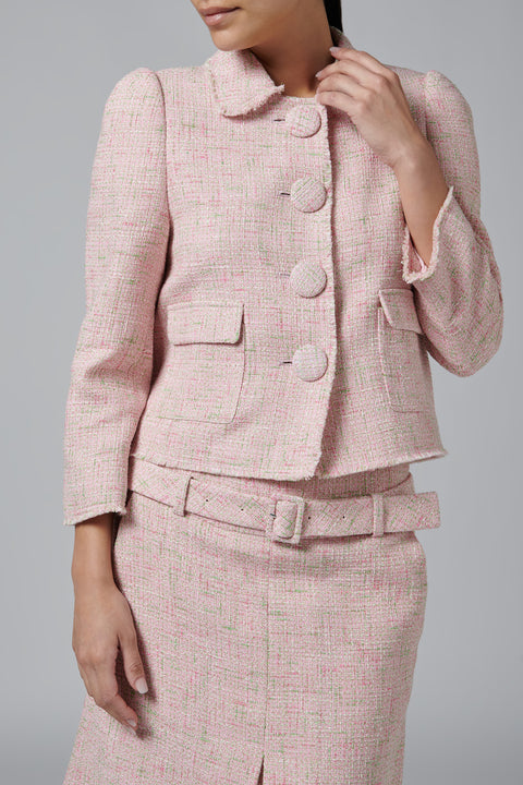 Pink Pocket Detail Fitted Cropped Jacket