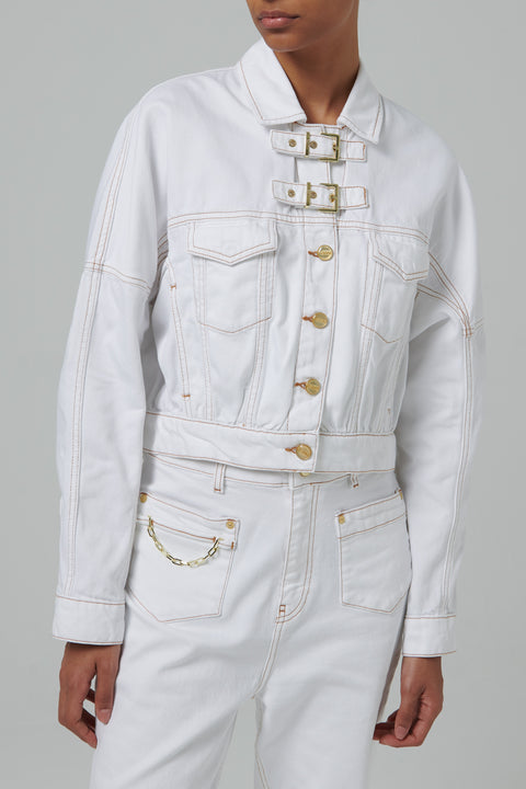 Ganni White Denim Bomber Jacket